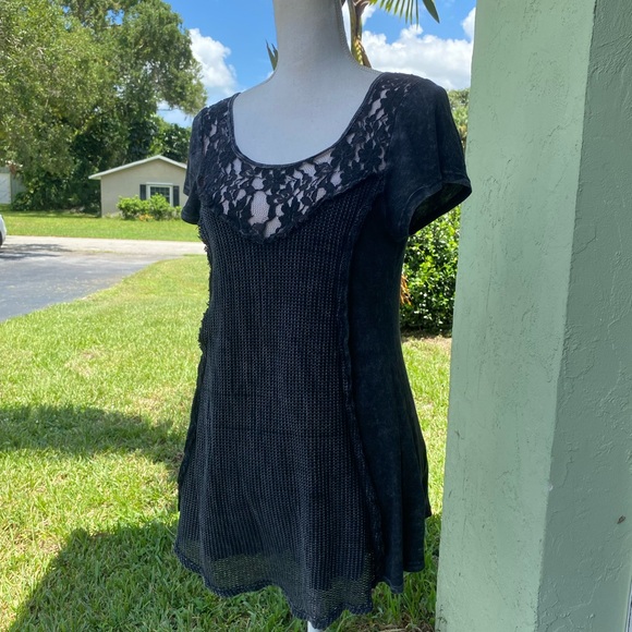 T Party Gray mineral wash mesh lace tshirt - Picture 5 of 10